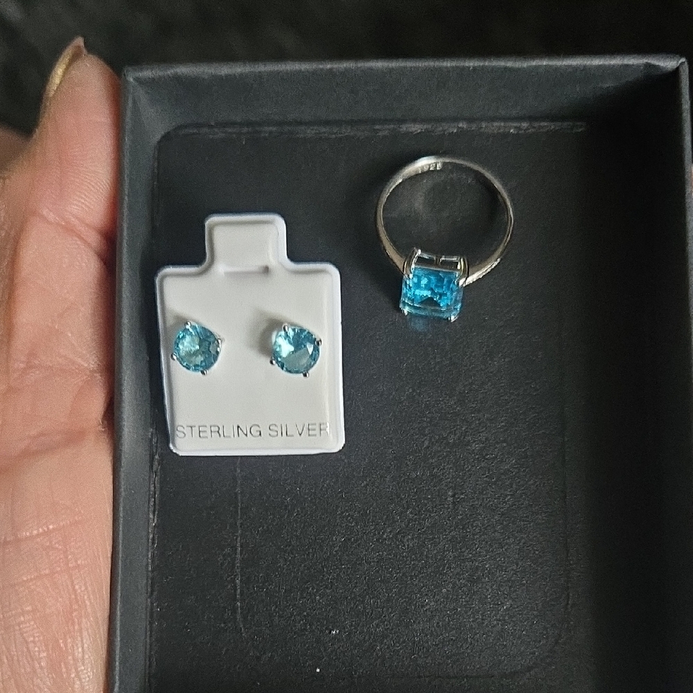 Sterling Silver Aquamarine-Blue Stud Earrings